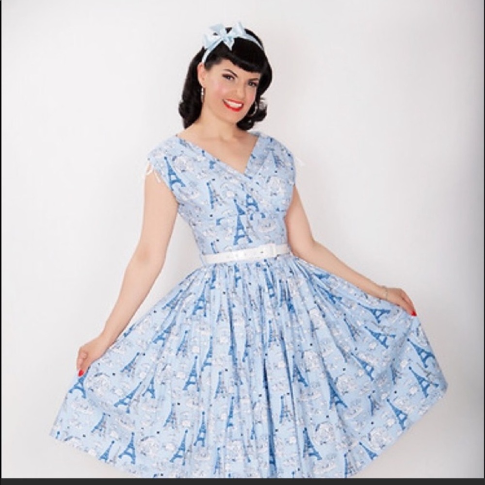 Bernie Dexter Sophia Blue Paris Poodle Dress L